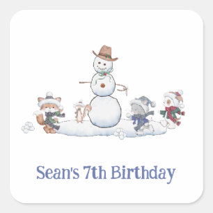 Gepersonaliseerde Winter Snowball Fight Verjaardag Vierkante Sticker