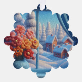 Gepersonaliseerde Winter Window Flowers Art Ornament Kaart