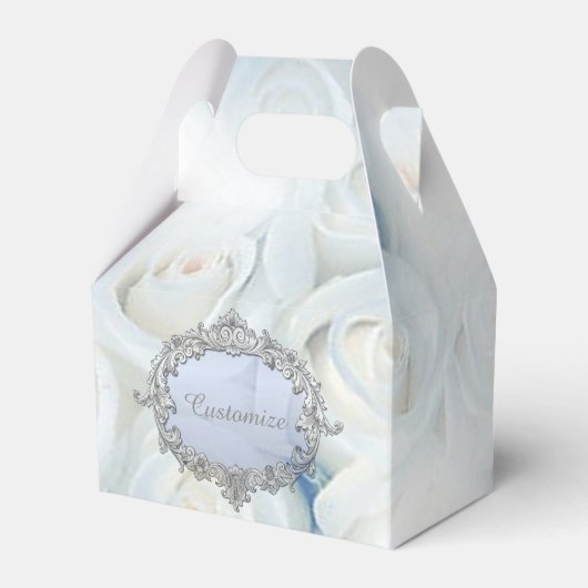 Gepersonaliseerde Winter Witte Rozen Gable Favor B Bedankdoosjes (Voorkant Zijde)