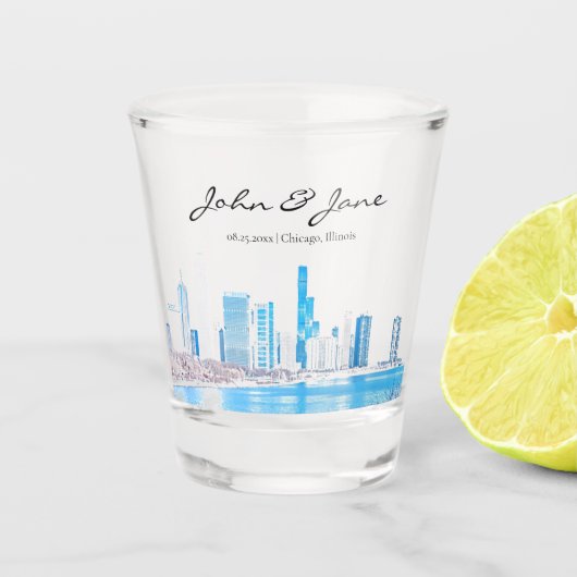 Gepersonaliseerde Wintery Chicago Skyline Shot Gla Glas (Voorkant)