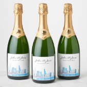 Gepersonaliseerde Wintery Chicago Skyline Sparklin Sparkling Wijnetiket (Flessen)