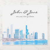 Gepersonaliseerde Wintery Chicago Skyline Sparklin Sparkling Wijnetiket (Enkel label)