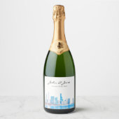 Gepersonaliseerde Wintery Chicago Skyline Sparklin Sparkling Wijnetiket (Voorkant)