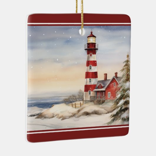 Gepersonaliseerde Wintery Vuurtoren Nautische Kers Keramisch Ornament (Rechts)