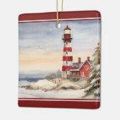 Gepersonaliseerde Wintery Vuurtoren Nautische Kers Keramisch Ornament (Links)