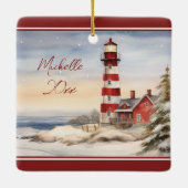 Gepersonaliseerde Wintery Vuurtoren Nautische Kers Keramisch Ornament (Achterkant)