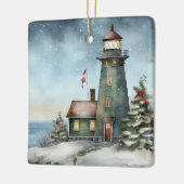 Gepersonaliseerde Wintery Vuurtoren Nautische Kers Keramisch Ornament (Links)