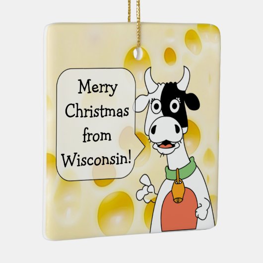 Gepersonaliseerde Wisconsin Koe en kaas kerst Keramisch Ornament (Rechts)