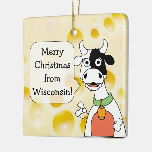 Gepersonaliseerde Wisconsin Koe en kaas kerst Keramisch Ornament (Links)