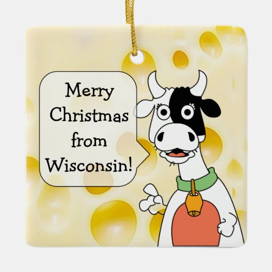 Gepersonaliseerde Wisconsin Koe en kaas kerst Keramisch Ornament (Voorkant)