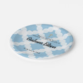 Gepersonaliseerde Wit Blauw Goud Kruis Eerste Comm Papieren Bordje (Gekanteld)