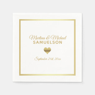 Gepersonaliseerde Wit Goud Hart Lijst bruiloft Servetten