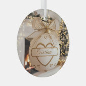 Gepersonaliseerde Wit Goud Kerstbal Glas Ornament (Voorkant Rechts)
