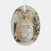 Gepersonaliseerde Wit Goud Kerstbal Glas Ornament (Voorkant links)
