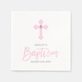 Gepersonaliseerde Wit Roze MEISJE Cross BAPTISM Servet (Voorkant)