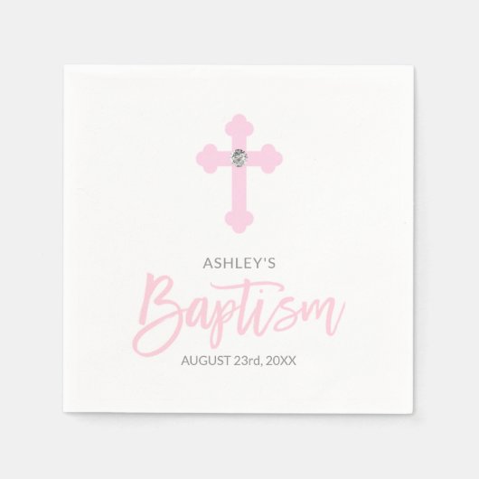 Gepersonaliseerde Wit Roze MEISJE Cross BAPTISM Servet (Voorkant)