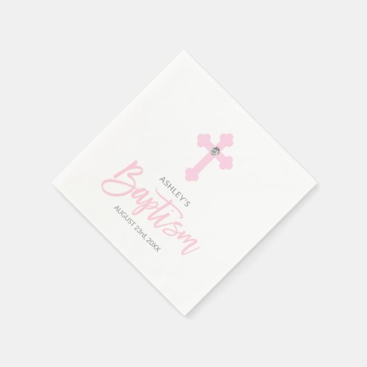 Gepersonaliseerde Wit Roze MEISJE Cross BAPTISM Servet (Hoek)