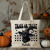 Gepersonaliseerde Witch Black Cat Trick or treat S Tote Bag