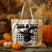 Gepersonaliseerde Witch Black Cat Trick or treat S Tote Bag