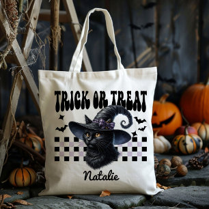 Gepersonaliseerde Witch Black Cat Trick or treat S Tote Bag