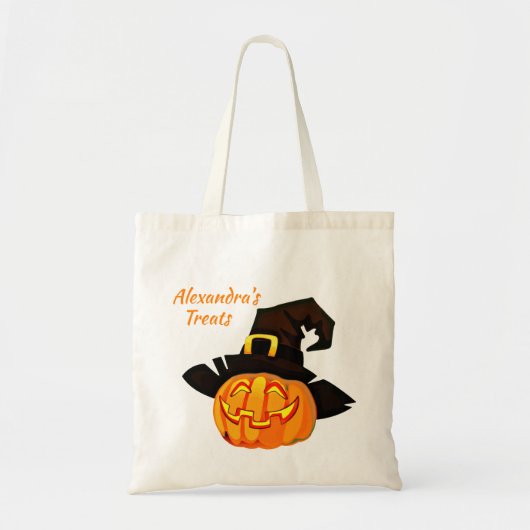 Gepersonaliseerde witch Pumpkin Halloween Treat Ba Tote Bag (Voorkant)