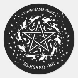 Gepersonaliseerde Witchcraft Haas Pentagram Gothic Ronde Sticker