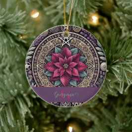 Gepersonaliseerde Witchy Poinsettia Pentagram Mand Keramisch Ornament