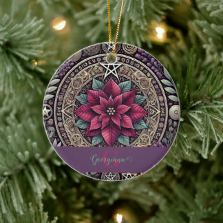 Gepersonaliseerde Witchy Poinsettia Pentagram Mand Keramisch Ornament