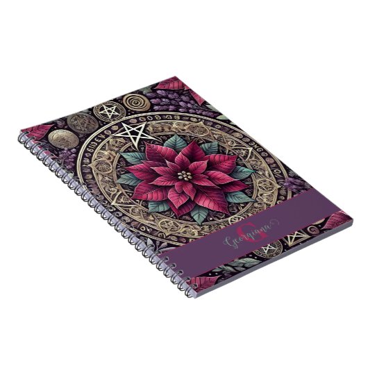 Gepersonaliseerde Witchy Poinsettia Pentagram Mand Notitieboek (Rechterzijde)