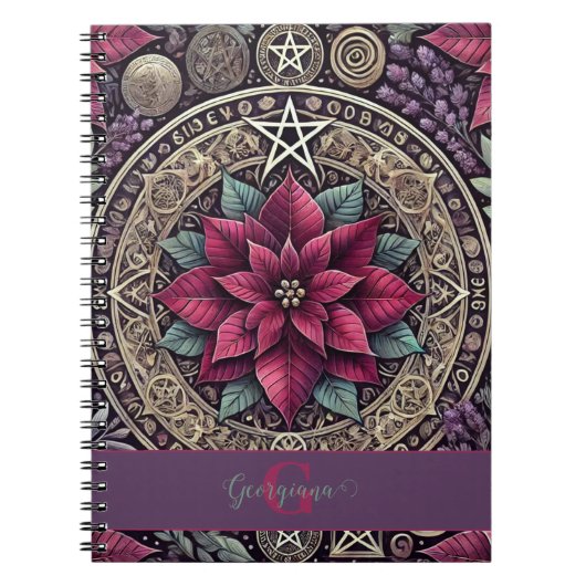 Gepersonaliseerde Witchy Poinsettia Pentagram Mand Notitieboek (Voorkant)