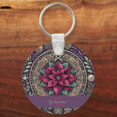 Gepersonaliseerde Witchy Poinsettia Pentagram Mand Sleutelhanger (Achterkant)