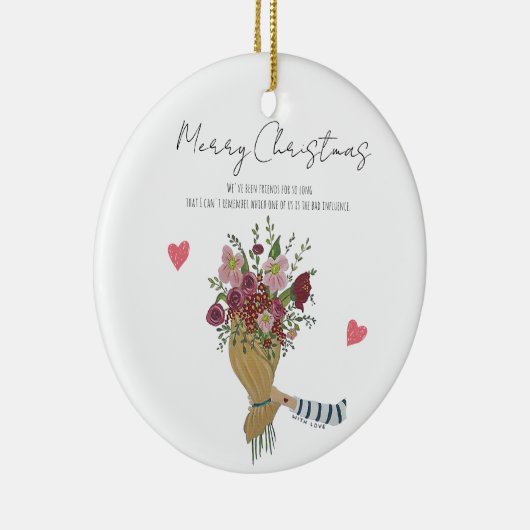 Gepersonaliseerde 'with Love'-bloemen voor beste v Keramisch Ornament (Rechts)