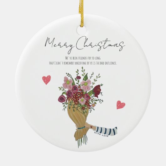 Gepersonaliseerde 'with Love'-bloemen voor beste v Keramisch Ornament (Achterkant)