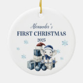 Gepersonaliseerde Witte Baby Olifant Eerste Kerstd Keramisch Ornament (Achterkant)