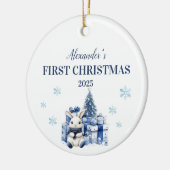 Gepersonaliseerde Witte Baby Rabbiy Eerste Kerstda Keramisch Ornament (Links)