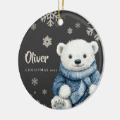 Gepersonaliseerde witte Beer kerst sneeuwvlok Keramisch Ornament (Links)