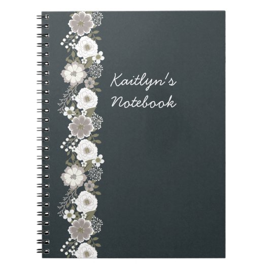 Gepersonaliseerde Witte Bloemen Notitieboek (Voorkant)