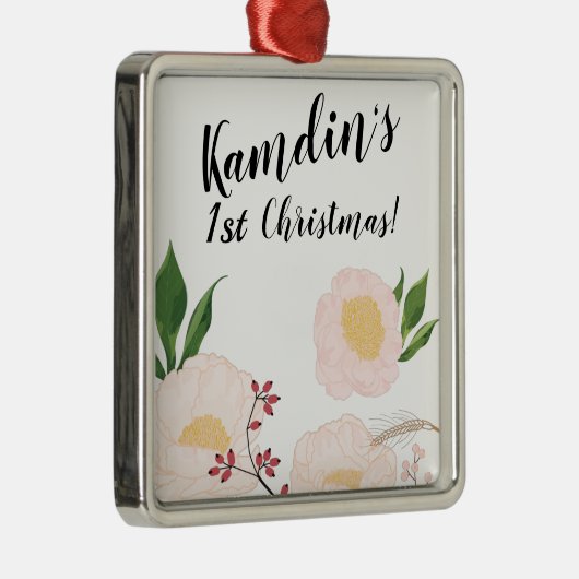 Gepersonaliseerde witte bloemen op wit metalen ornament (Rechts)