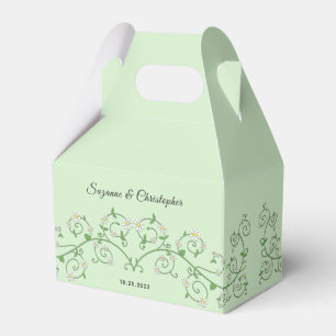 Gepersonaliseerde Witte Bloemen Wijnstok Hart Mint Bedankdoosjes