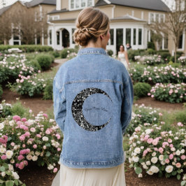 Gepersonaliseerde witte bloemenhalve maan denim jacket