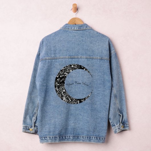 Gepersonaliseerde witte bloemenhalve maan denim jacket (Hangar)