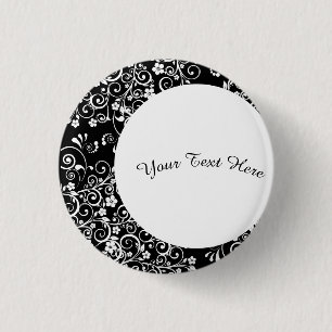 Gepersonaliseerde witte bloemenhalve maan ronde button 3,2 cm