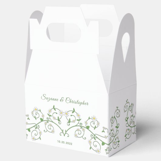 Gepersonaliseerde witte bloemenwijnstok hart gable bedankdoosjes (Geopend)