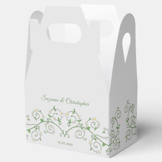 Gepersonaliseerde witte bloemenwijnstok hart grijs bedankdoosjes (Geopend)