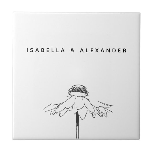 Gepersonaliseerde Witte Bloemlijn Jubileum bruilof Tegeltje (Voorkant)