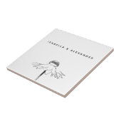 Gepersonaliseerde Witte Bloemlijn Jubileum bruilof Tegeltje (Zijkant)