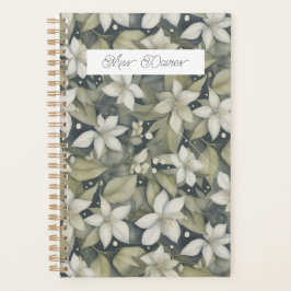 Gepersonaliseerde witte bloesems op Sage Calender Planner