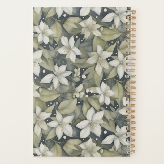 Gepersonaliseerde witte bloesems op Sage Calender Planner (Achterkant)