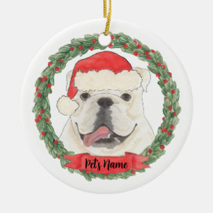 Gepersonaliseerde Witte Bulldog Keramisch Ornament