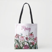 Gepersonaliseerde witte Canvas tas - Bloempatroon (Voorkant)